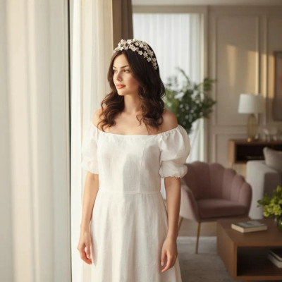 18K Gold Romantic Pearl and Floral Double Wedding Headband 18K Gold Romantic Pearl and Floral Double Wedding Headband