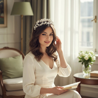 18K Gold Romantic Pearl and Floral Double Wedding Headband 18K Gold Romantic Pearl and Floral Double Wedding Headband