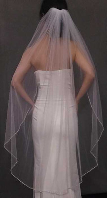 Frosted Bugle Bead Edge Knee Length or Cathedral Wedding Veil Frosted Bugle Bead Edge Knee Length or Cathedral Wedding Veil