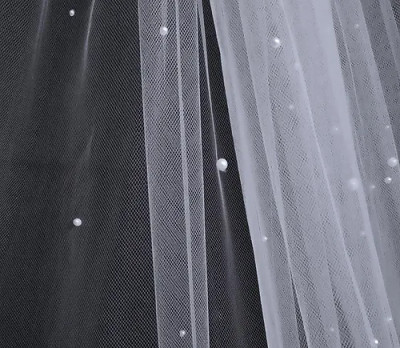Scattered Pearl Beaded Wedding Veil 42" Long Fingertip Veil Scattered Pearl Beaded Wedding Veil 42" Long Fingertip Veil