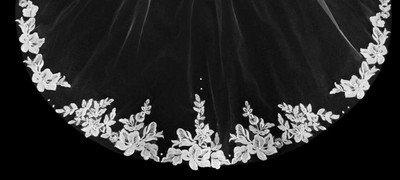 Fingertip Wedding Veil with Floral Beaded Lace