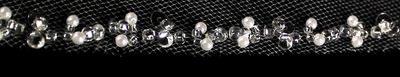 Beaded Pearl Edge Fingertip Length Wedding Veil V3070F