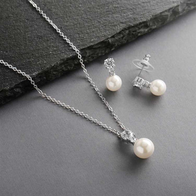 Classic CZ and Cream Pearl Bridal Jewelry