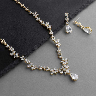 14K Gold Plated Luxurious CZ Vine Wedding Jewelry Set