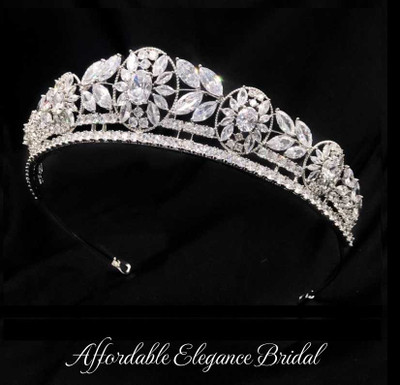 Stunning Floral CZ Crystal Wedding and Quinceanera Tiara Stunning Floral CZ Crystal Wedding and Quinceanera Tiara