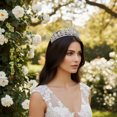 Stunning Floral CZ Crystal Wedding and Quinceanera Tiara