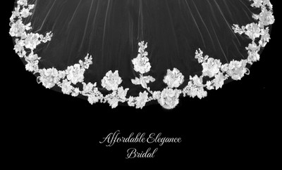 Regal Cathedral Wedding Veil with Rhinestone Beaded Floral Lace