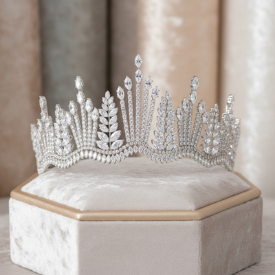 Luxurious CZ Crystal Wedding and Quinceanera Tiara in Silver