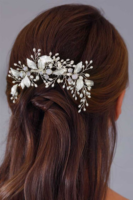 Light Gold Freshwater Pearl and Opal Crystal Wedding Comb