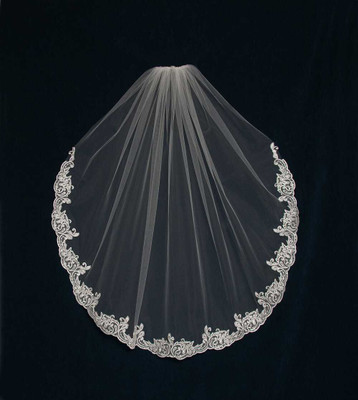 Swirly Lace Knee Length Wedding Veil in Ivory C565 Swirly Lace Knee Length Wedding Veil in Ivory C565