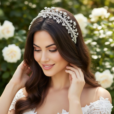 CZ Crystal Enchantment Floral Wedding Headband