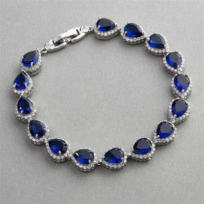 Sapphire Blue 5A CZ Framed Pears Wedding Bracelet Sapphire Blue 5A CZ Framed Pears Wedding Bracelet