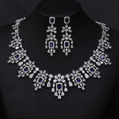Ornate Sapphire Blue AAAAA CZ Wedding Jewelry Set Ornate Sapphire Blue AAAAA CZ Wedding Jewelry Set