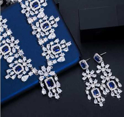 Ornate Sapphire Blue AAAAA CZ Wedding Jewelry Set Ornate Sapphire Blue AAAAA CZ Wedding Jewelry Set