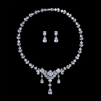 Art Deco CZ Platinum Plated Wedding and Formal Jewelry Set