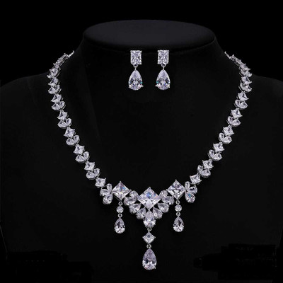 Art Deco CZ Platinum Plated Wedding and Formal Jewelry Set