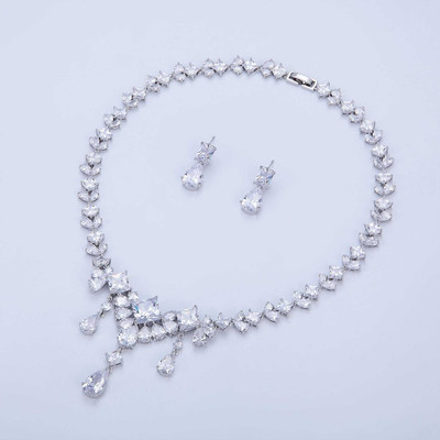 Art Deco CZ Platinum Plated Wedding and Formal Jewelry Set