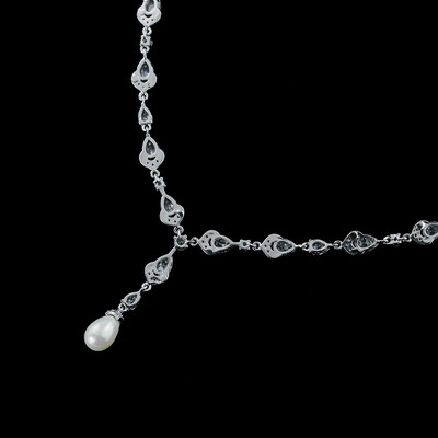 Pearl and CZ Platinum Plated Wedding Jewelry Set