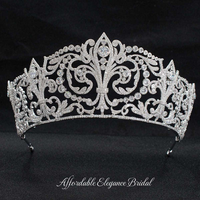Grand Fleur-de-Lis CZ Royal Replica Wedding Tiara