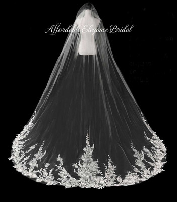 Royal Cathedral Wedding Veil with Beaded Alencon Lace V3270R Royal Cathedral Wedding Veil with Beaded Alencon Lace V3270R