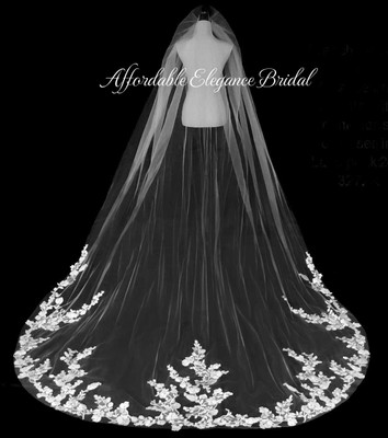 Rhinestone Beaded Lace Royal Cathedral Wedding Veil V3272R