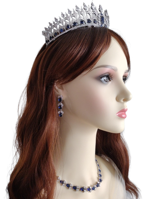 Sapphire Blue CZ Royal Replica Wedding Tiara Crown