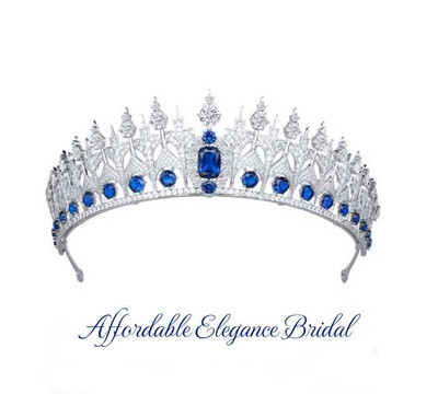 Sapphire Blue CZ Royal Replica Wedding Tiara Crown