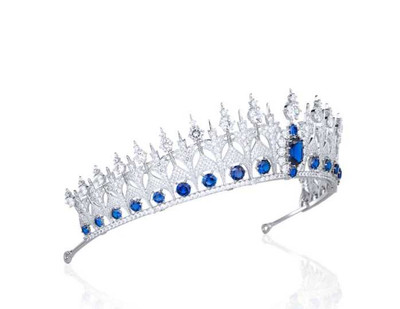 Sapphire Blue CZ Royal Replica Wedding Tiara Crown