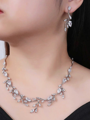CZ Vine Platinum Plated Wedding Jewelry Set  CZ Vine Platinum Plated Wedding Jewelry Set