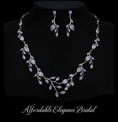 CZ Vine Platinum Plated Wedding Jewelry Set