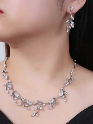 CZ Vine Platinum Plated Wedding Jewelry Set