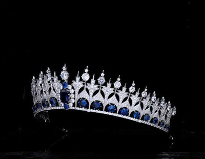 Sapphire Blue CZ Royal Replica Wedding Tiara and Earrings Set Sapphire Blue CZ Royal Replica Wedding Tiara and Earrings Set