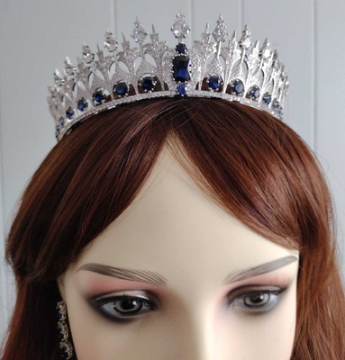 Sapphire Blue CZ Royal Replica Wedding Tiara and Earrings Set Sapphire Blue CZ Royal Replica Wedding Tiara and Earrings Set
