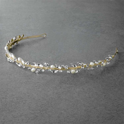 Gold Freshwater Pearl and Crystal Hand-Wired Bridal Headband Gold Freshwater Pearl and Crystal Hand-Wired Bridal Headband