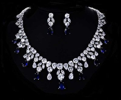 Sapphire Blue 5A CZ Wedding and Formal Necklace Jewelry Set Sapphire Blue 5A CZ Wedding and Formal Necklace Jewelry Set