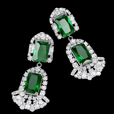 Emerald Green Gatsby Inspired CZ Wedding Earrings