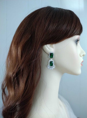 Emerald Green or Clear Gatsby Inspired CZ Wedding Earrings Emerald Green or Clear Gatsby Inspired CZ Wedding Earrings
