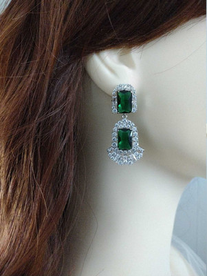 Emerald Green or Clear Gatsby Inspired CZ Wedding Earrings Emerald Green or Clear Gatsby Inspired CZ Wedding Earrings