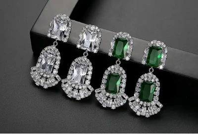 Emerald Green Gatsby Inspired CZ Wedding Earrings