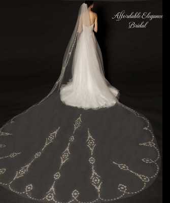 165" Long Beaded Regal Cathedral Wedding Veil Elena Designs E1348RC