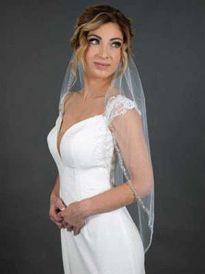 Silver Beaded Edge Fingertip Length Wedding Veil in Ivory Silver Beaded Edge Fingertip Length Wedding Veil in Ivory