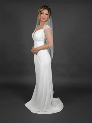 Silver Beaded Edge Fingertip Length Wedding Veil in Ivory Silver Beaded Edge Fingertip Length Wedding Veil in Ivory
