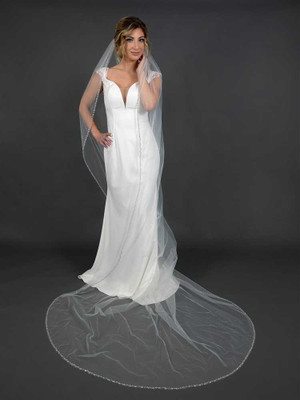 Silver Beaded Edge Cathedral Length Wedding Veil in Ivory Silver Beaded Edge Cathedral Length Wedding Veil in Ivory