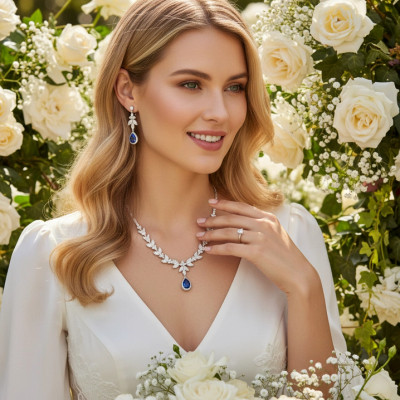 Fabulous Sapphire Blue CZ Wedding and Formal Jewelry Set