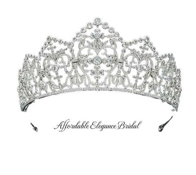 Ornate 2 1/3" Tall CZ Platinum Plated Wedding Tiara Ornate 2 1/3" Tall CZ Platinum Plated Wedding Tiara