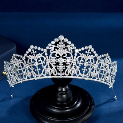 Ornate 2 1/3" Tall CZ Platinum Plated Wedding Tiara Ornate 2 1/3" Tall CZ Platinum Plated Wedding Tiara