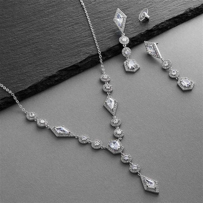 Art Deco Silver Plated Cubic Zirconia Wedding Jewelry Set Art Deco Silver Plated Cubic Zirconia Wedding Jewelry Set
