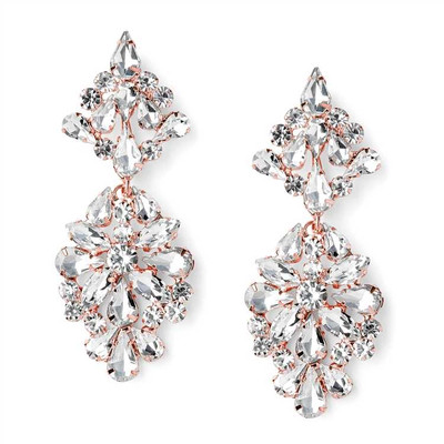 Crystal Statement Wedding and Prom Chandelier Earrings in Rose Gold