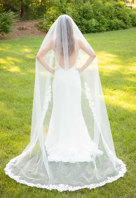 Cathedral Wedding Veil with Beautiful Floral Lace Edge Cathedral Wedding Veil with Beautiful Floral Lace Edge