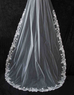 Glitter Tulle Royal Cathedral Wedding Veil with Lace Edge Glitter Tulle Royal Cathedral Wedding Veil with Lace Edge
